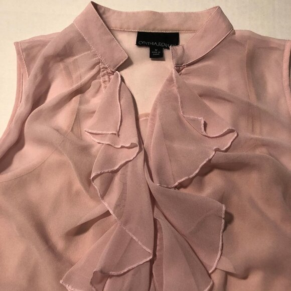 Cynthia Rowley Soft Pink Blush Ruffle Peplum Chiffon Blouse Size M - Picture 3 of 10